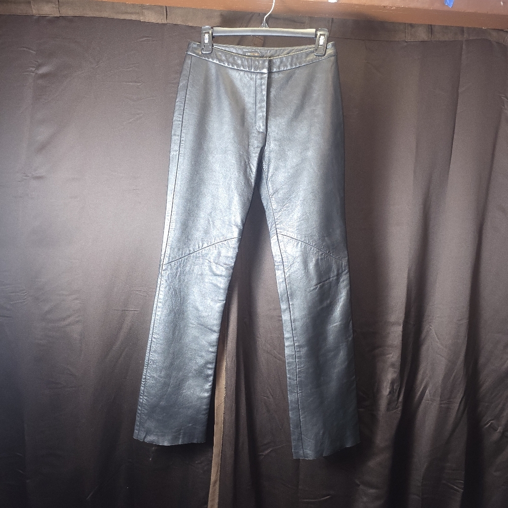BCBGMAXAZRIA Genuine Leather‎ Pants Sz 6 Black High Waist Luxe Moto Minimalist
